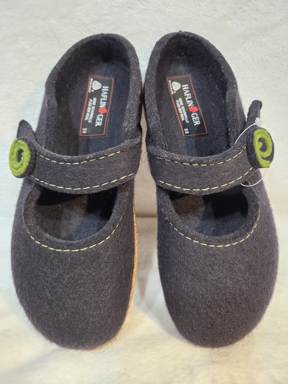 Haflinger Women's Alice Line Black Mary Jane Shoes with Green Swirl Accent